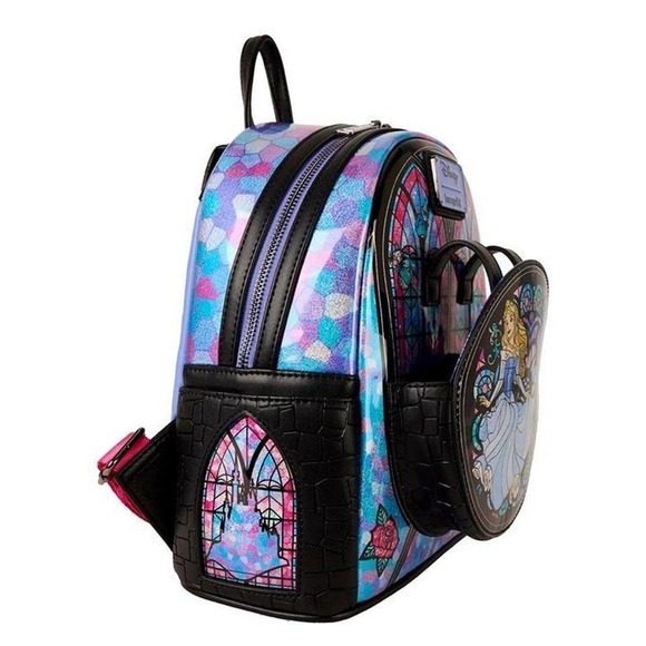 NWT Loungefly HTF Disney Sleeping Beauty Aurora Stained Glass Backpack STUNNING - Picture 4 of 7